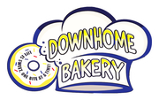 The logo for downhome bakery shows a chef 's hat and a donut.