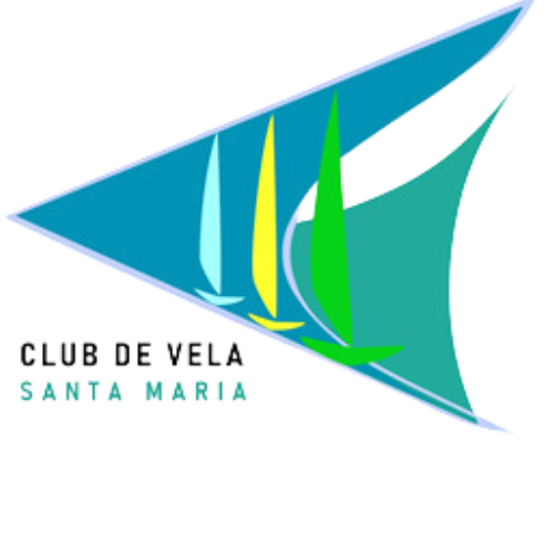 Logo for Club de Vela Santa Maria with stylized sailboats in blue, yellow, and green against a turquoise background.
