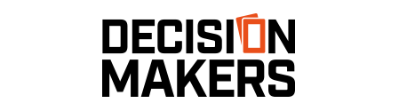 The logo for decision makers is black and orange on a white background.