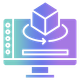 A computer monitor with a 3d cube on it.