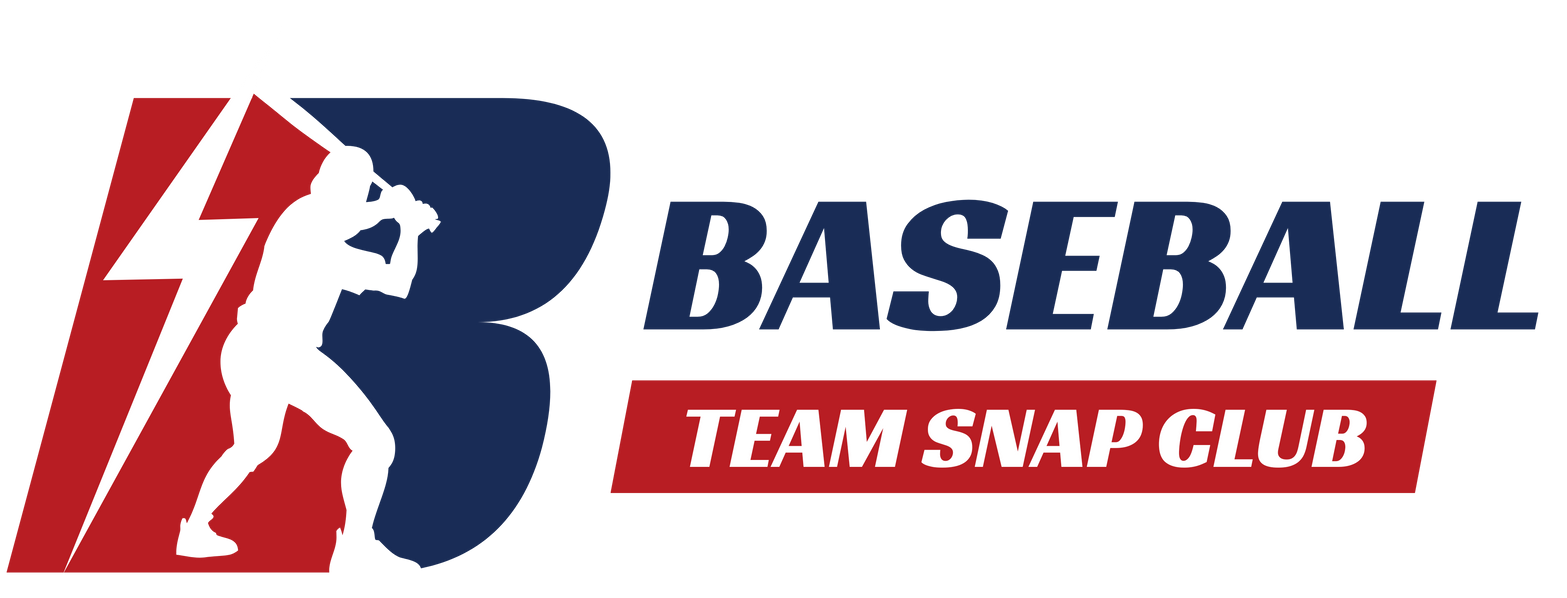 Logo with baseball player silhouette within a red and blue 
