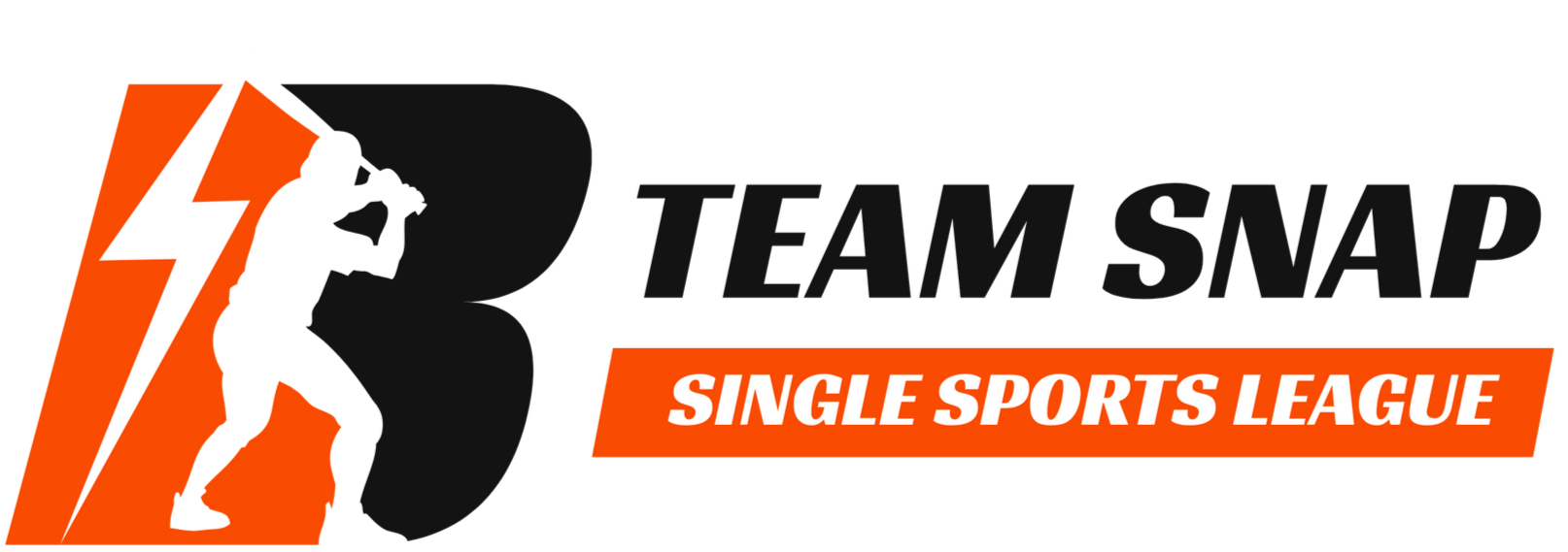 Logo of Team Snap, a single sports league, features a baseball player silhouette in an orange and black design.