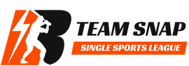 Logo of Team Snap, a single sports league, features a baseball player silhouette in an orange and black design.
