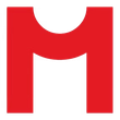 A red letter m on a white background