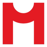 A red letter m on a white background