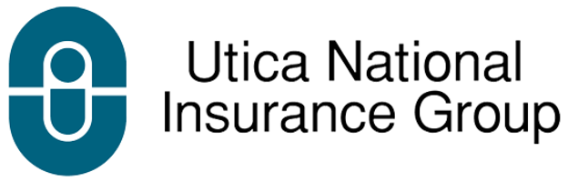 The logo for utica national insurance group is blue and white.