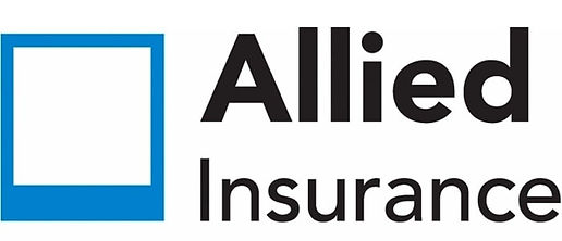 A logo for allied insurance with a blue square in the middle.