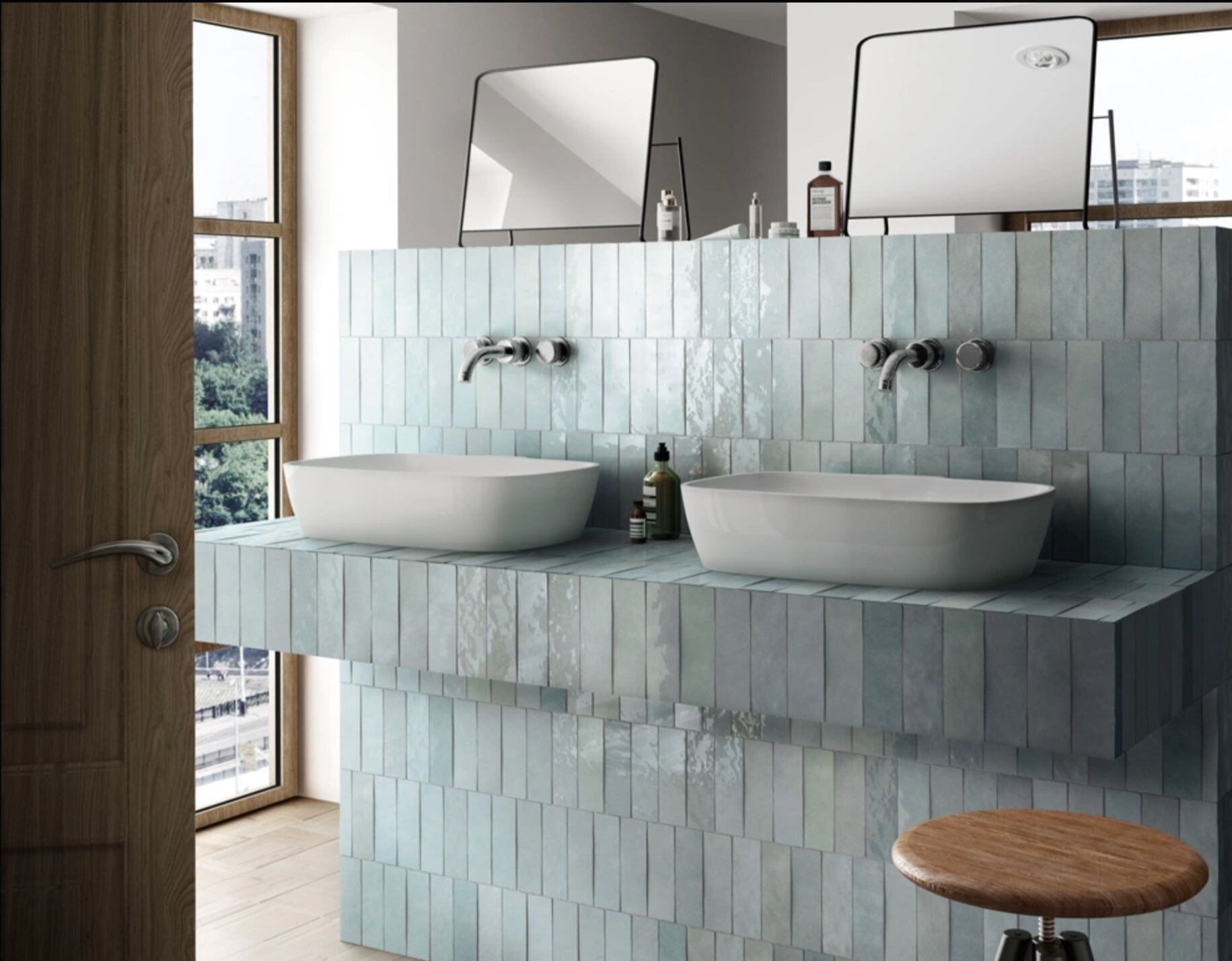 Green Bathroom Cabinetry Tiles — Tile Supplies in Alstonville in Alstonville, NSW