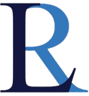 A blue letter r on a white background.