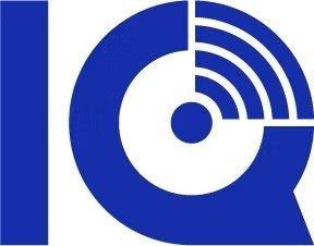 Blue logo with the letters "IQ" and a stylized wireless signal.
