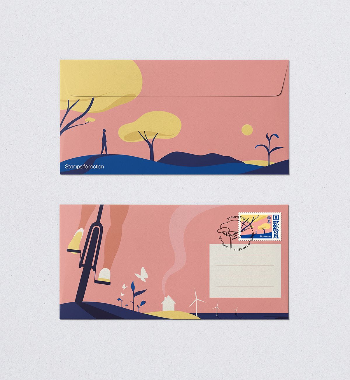 kuvert och frimärke ”Stamps for action”