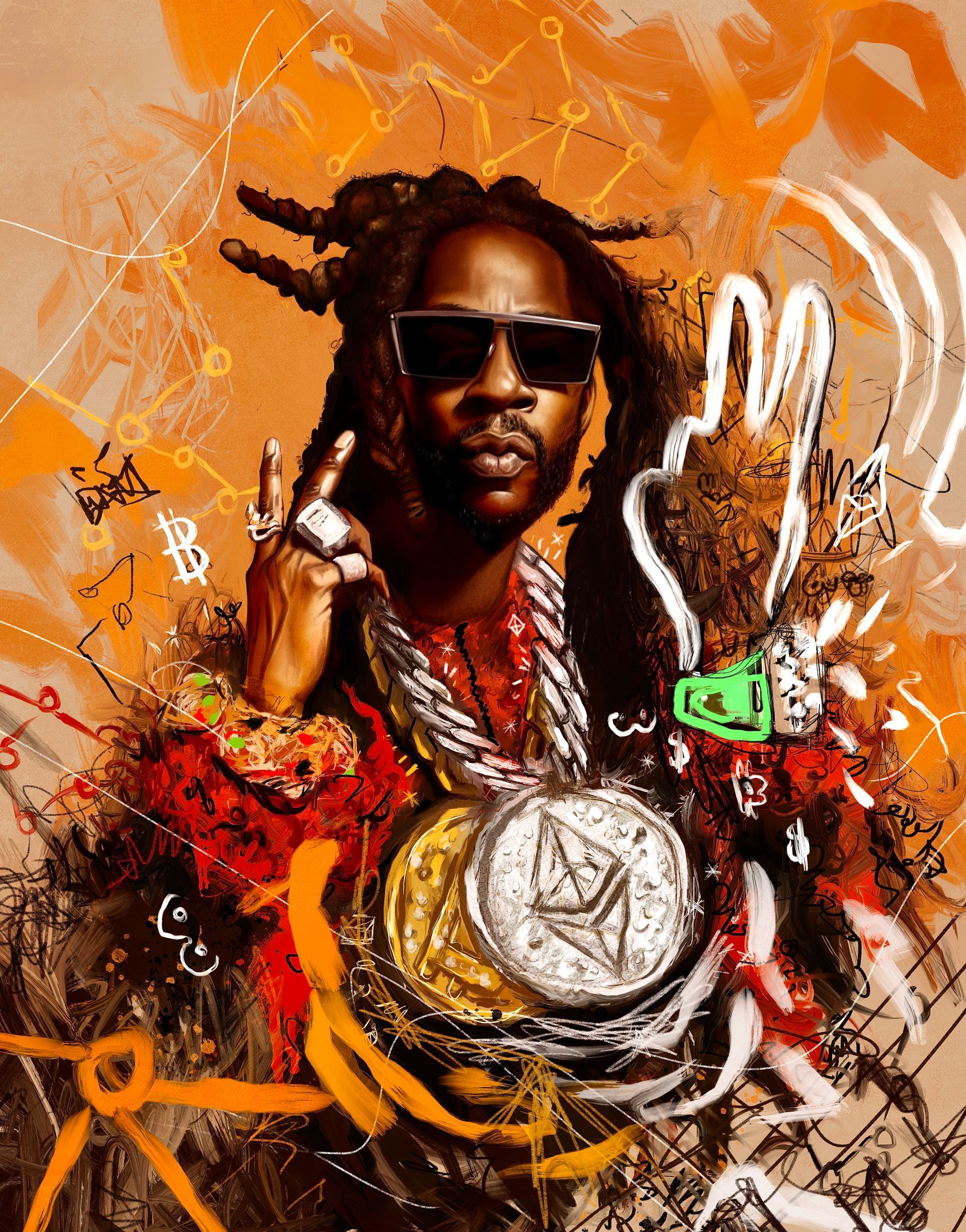 porträtt av 2 Chainz skapat av Henric Aryee