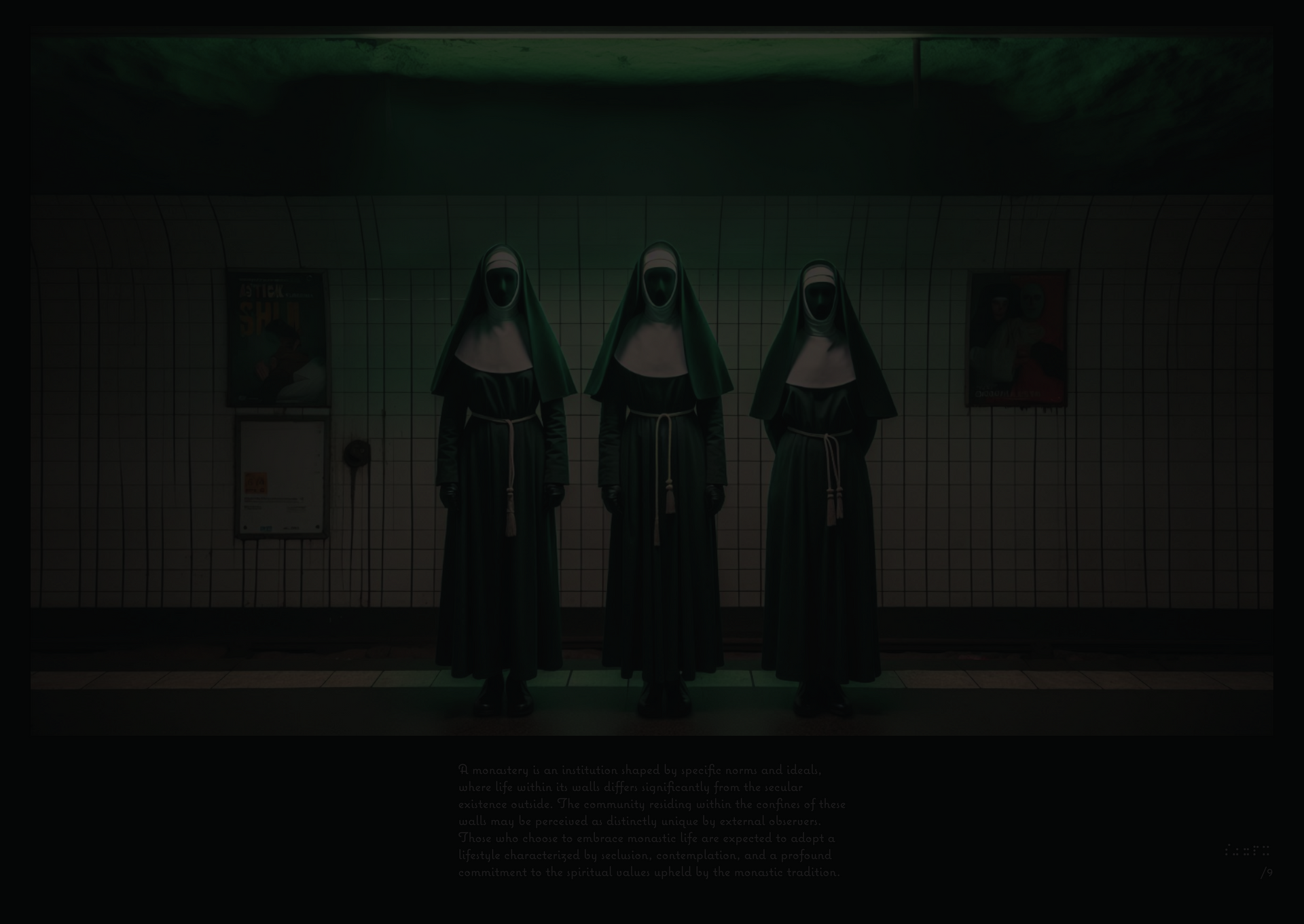 ansiktslösa nunnor i mörk bild