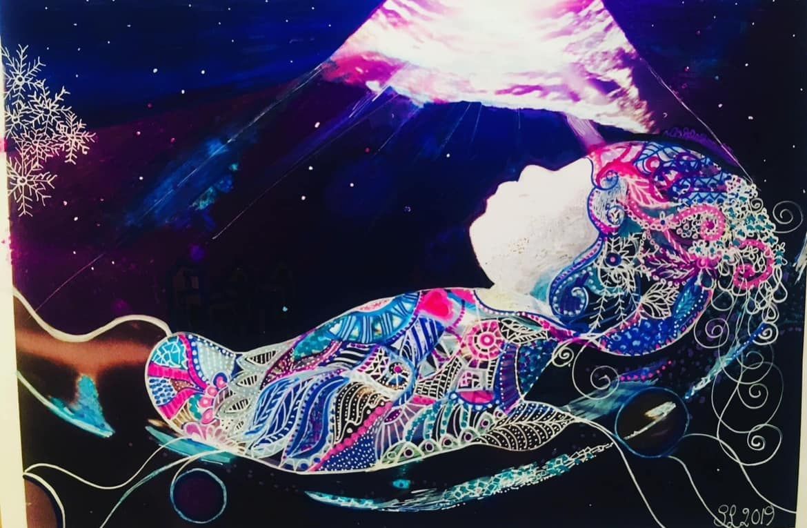 kreativt porträtt av ett foster utifrån en ultraljudsbild, skapat av Susanne Lovén