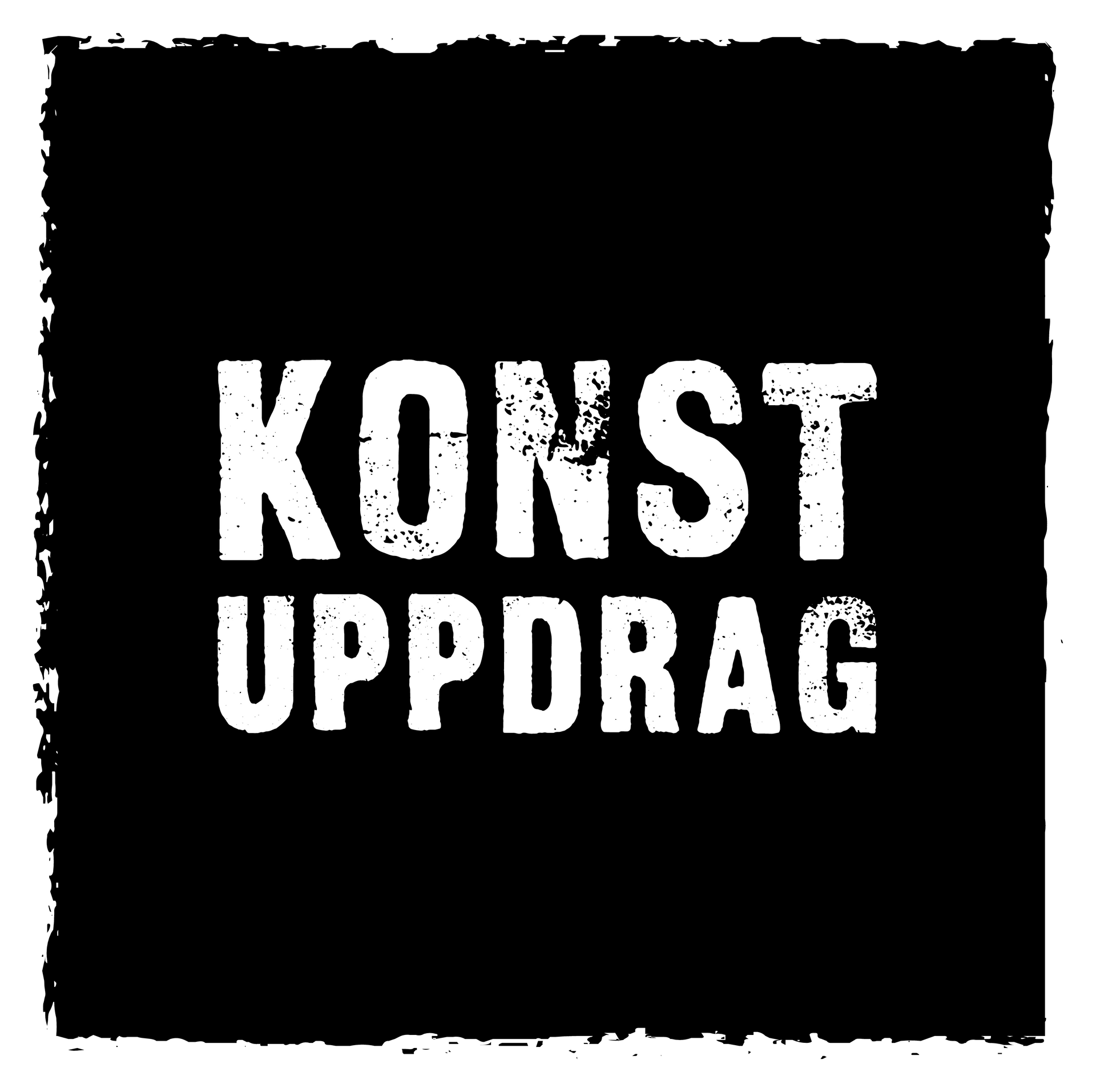 logotyp Konstuppdrag, vit text på svart botten