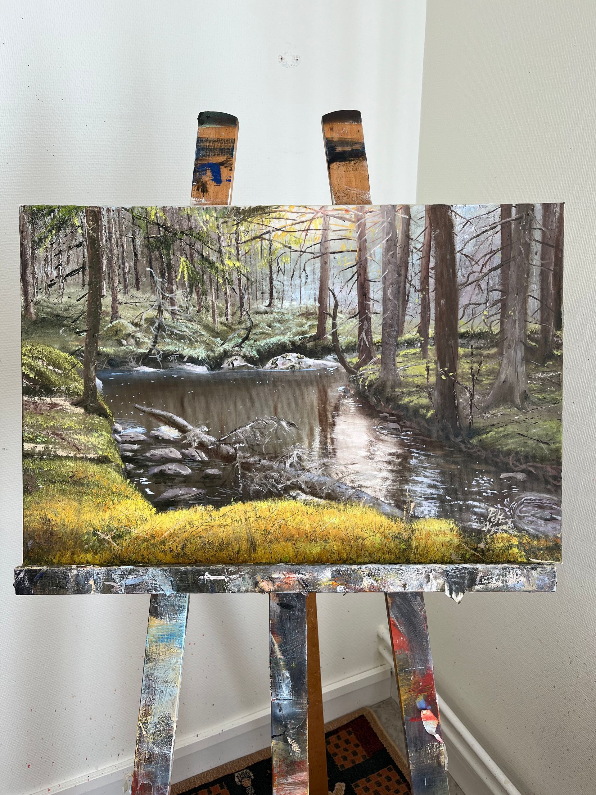 realistiskt motiv av vatten i skog