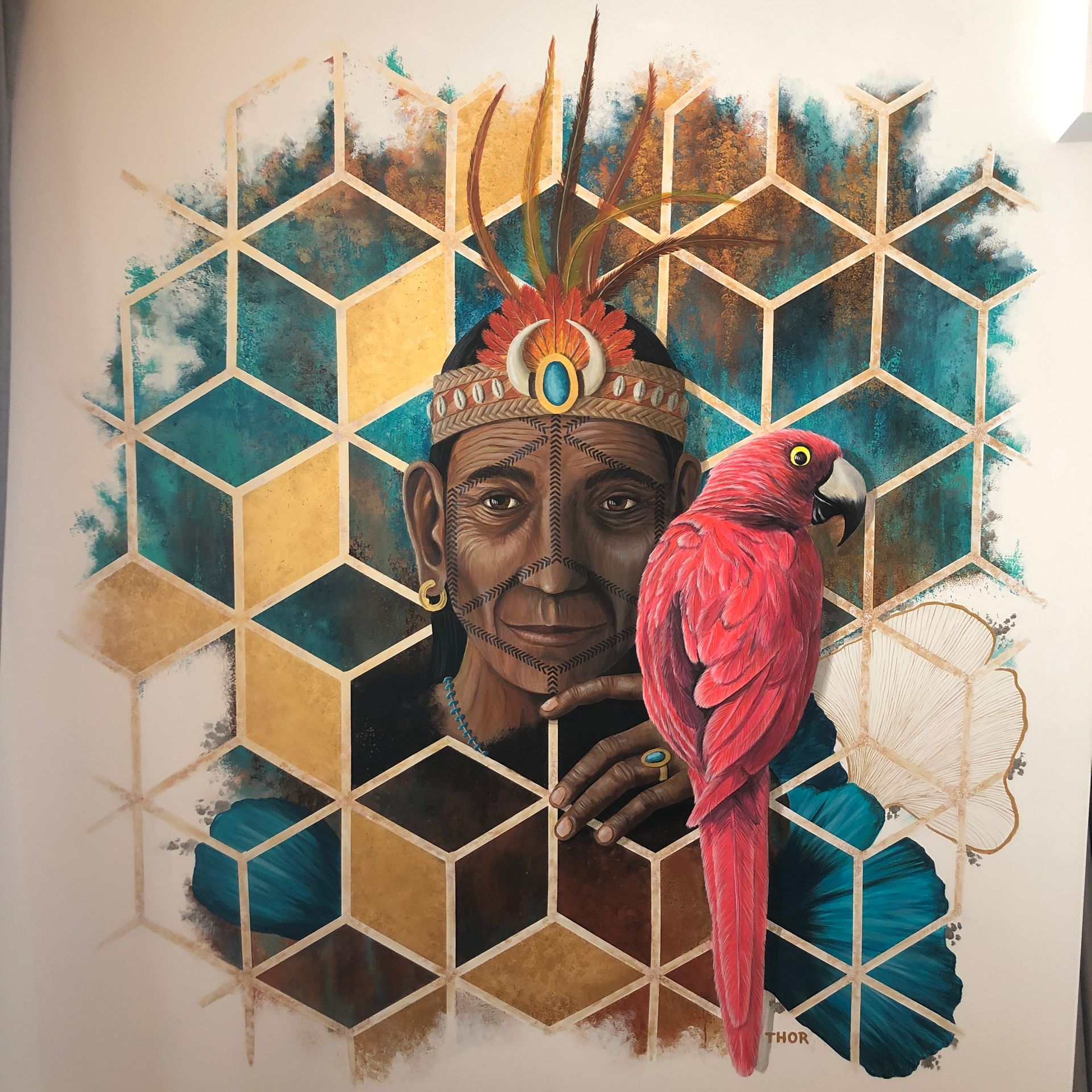 muralmålning av Jens och Caroline Thor, med indian och papegoja