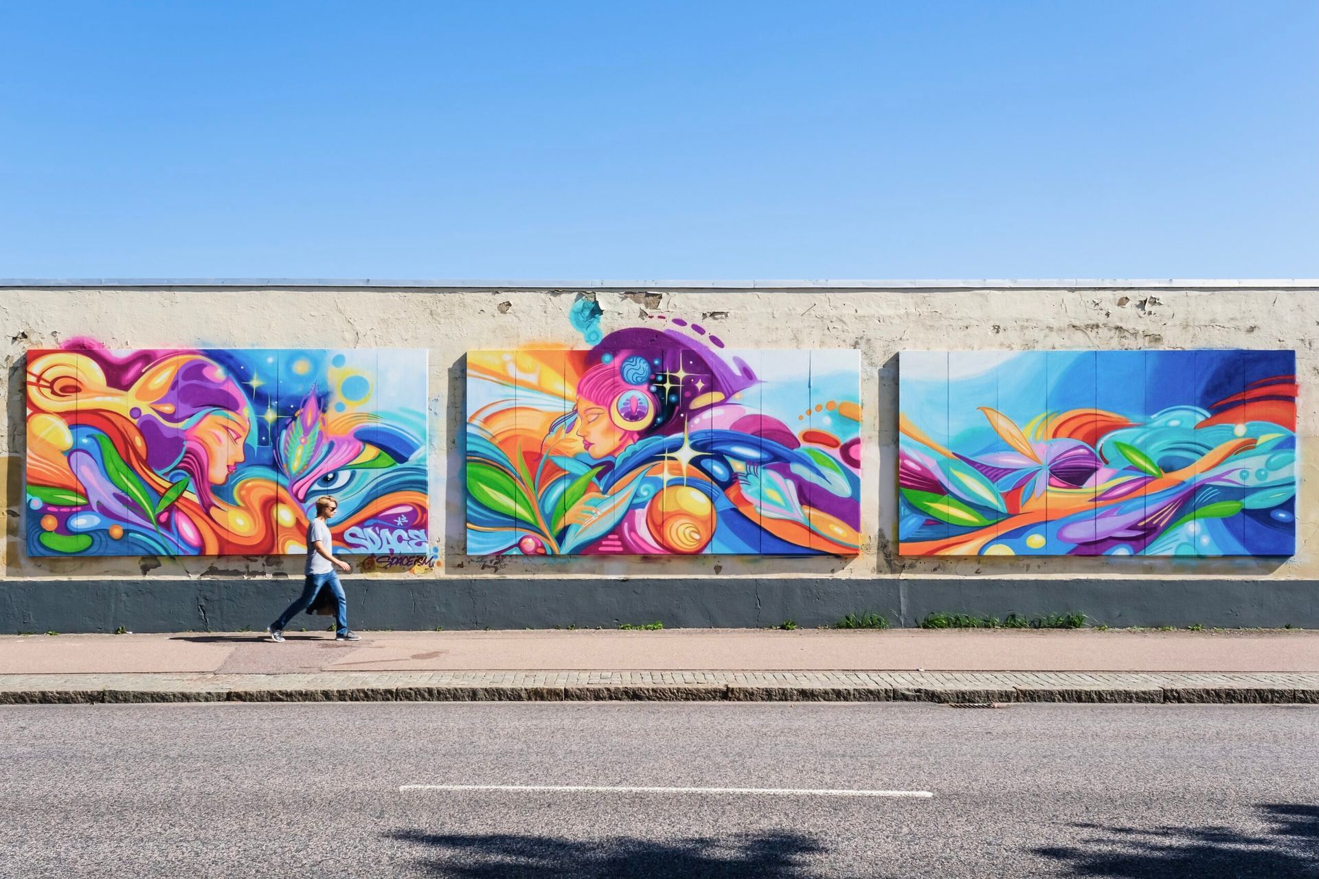 tredelad muralmålning av Dan Sapunar