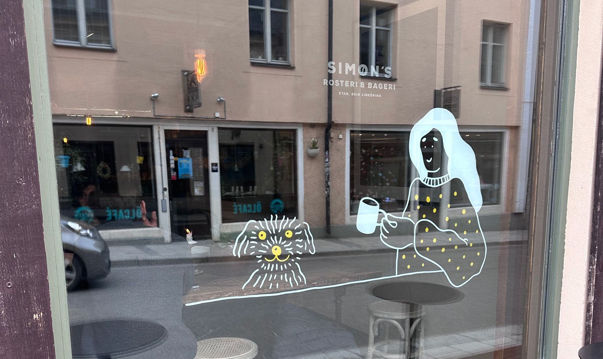 Fönsterteckning Simons Kafferosteri