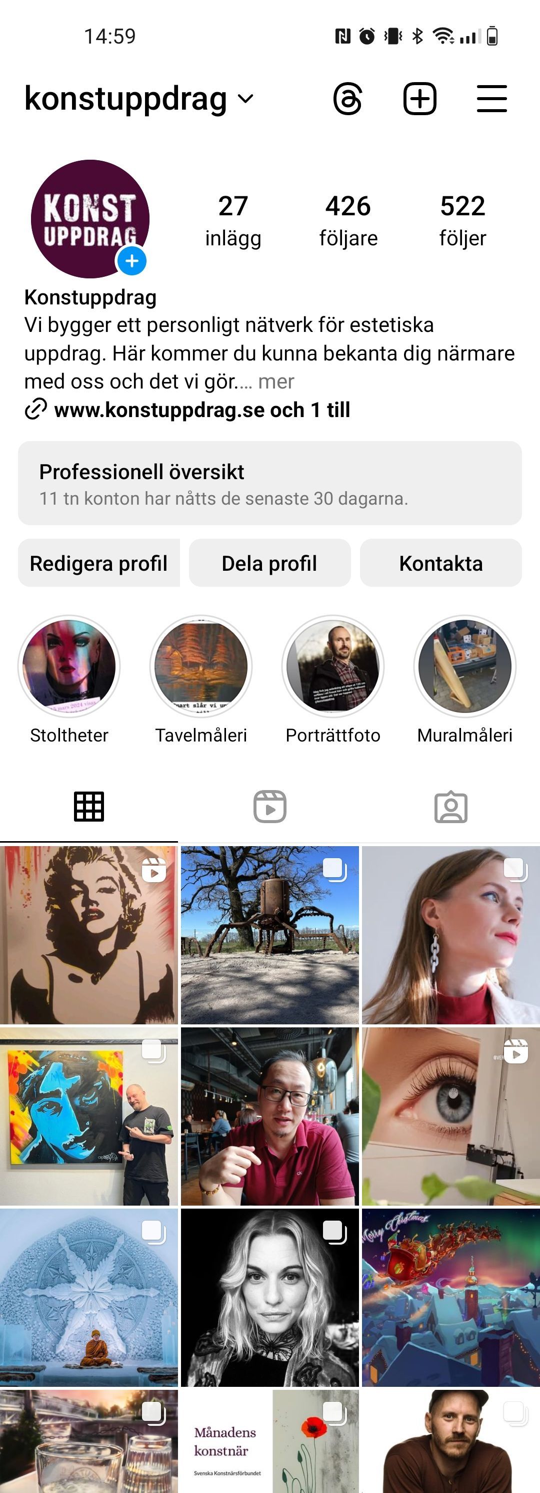 skärmdump av vår sida på Instagram