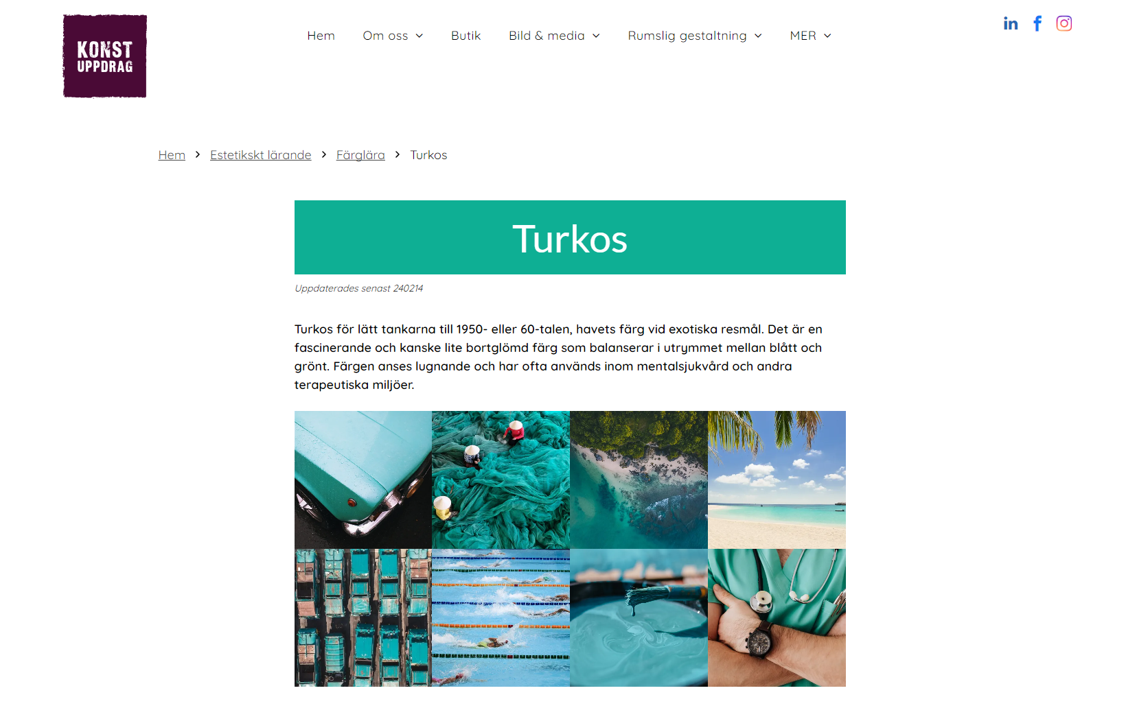 skärmdump av sida om färgen turkos
