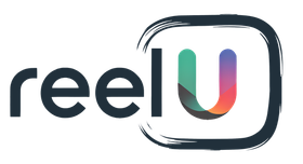A logo for a company called reel u with a colorful u in the middle.