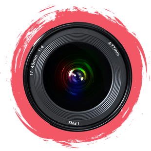 A close up of a camera lens with a red circle around it