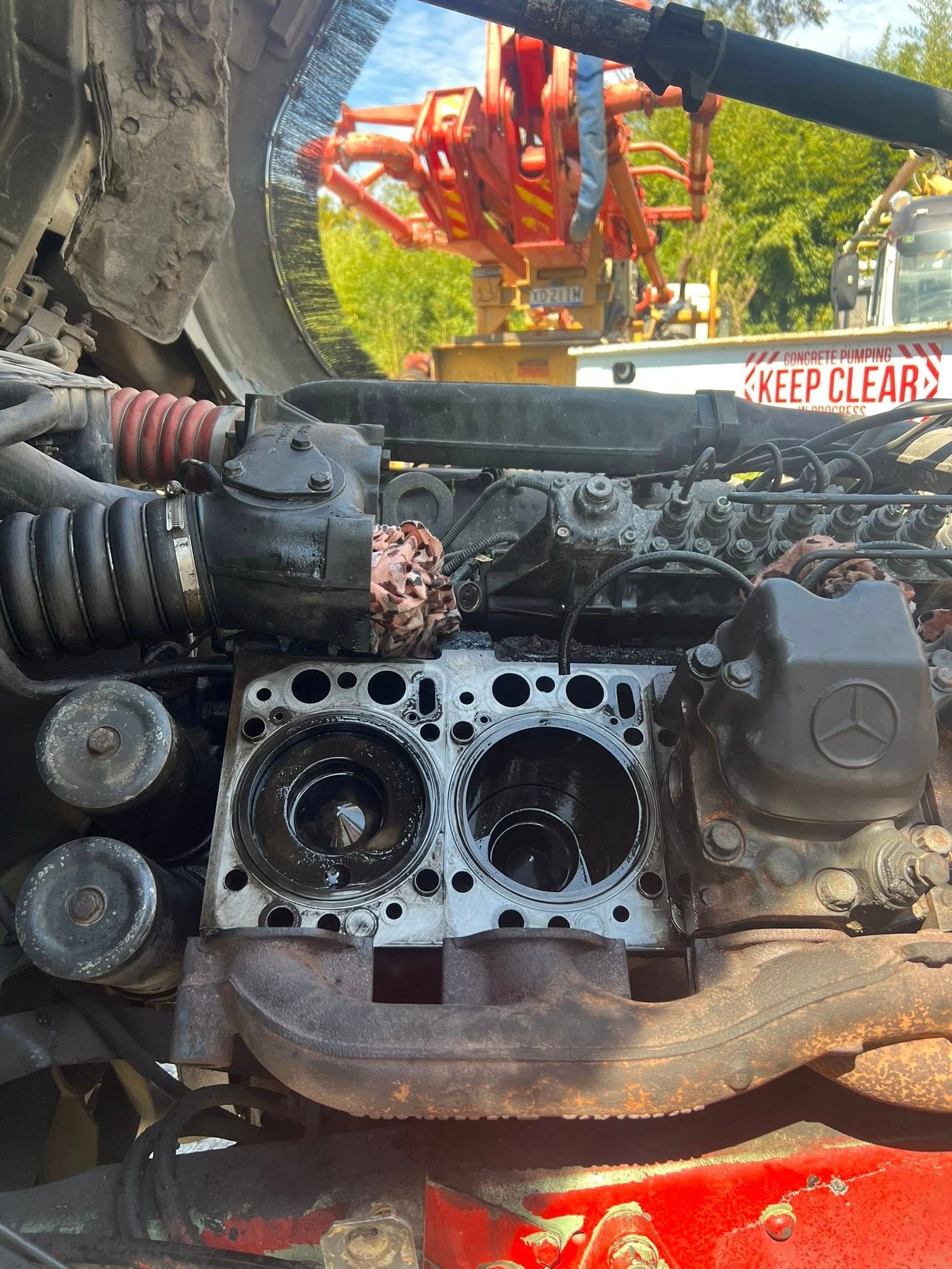 Engine of a Heavy Truck With Detached Cylinder Heads, Showing Damage — North Coast Heavy Diesel In Thrumster, NSW