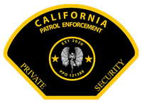 A black and yellow california patrol enforcement patch