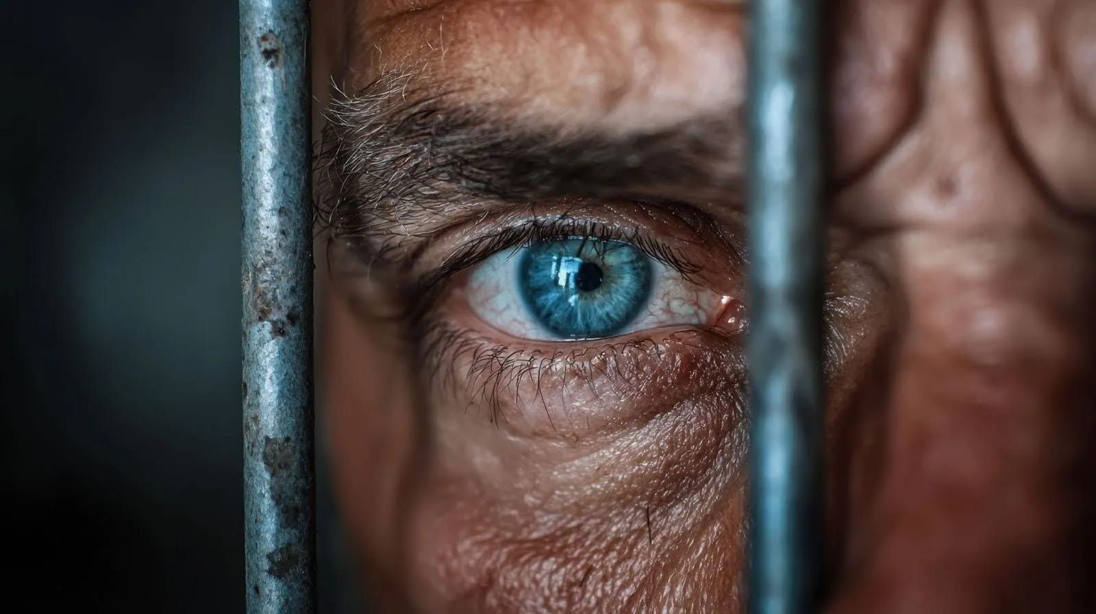 a man watching through bars
