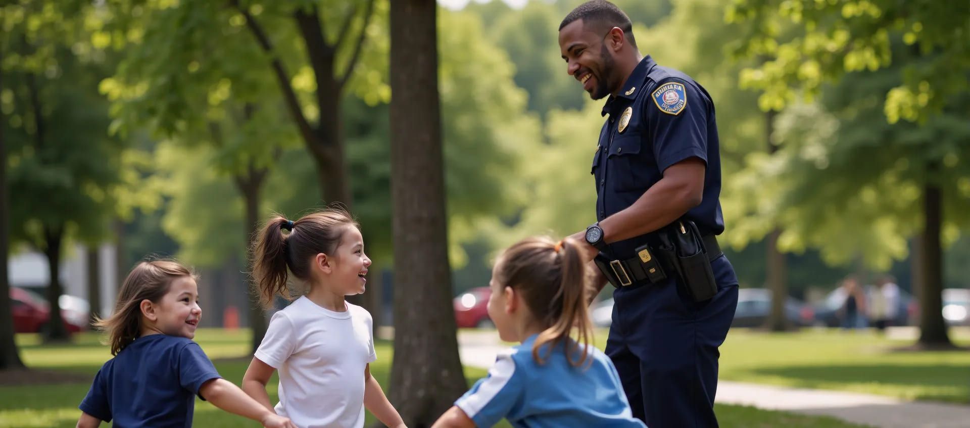 a police officer playing with kids