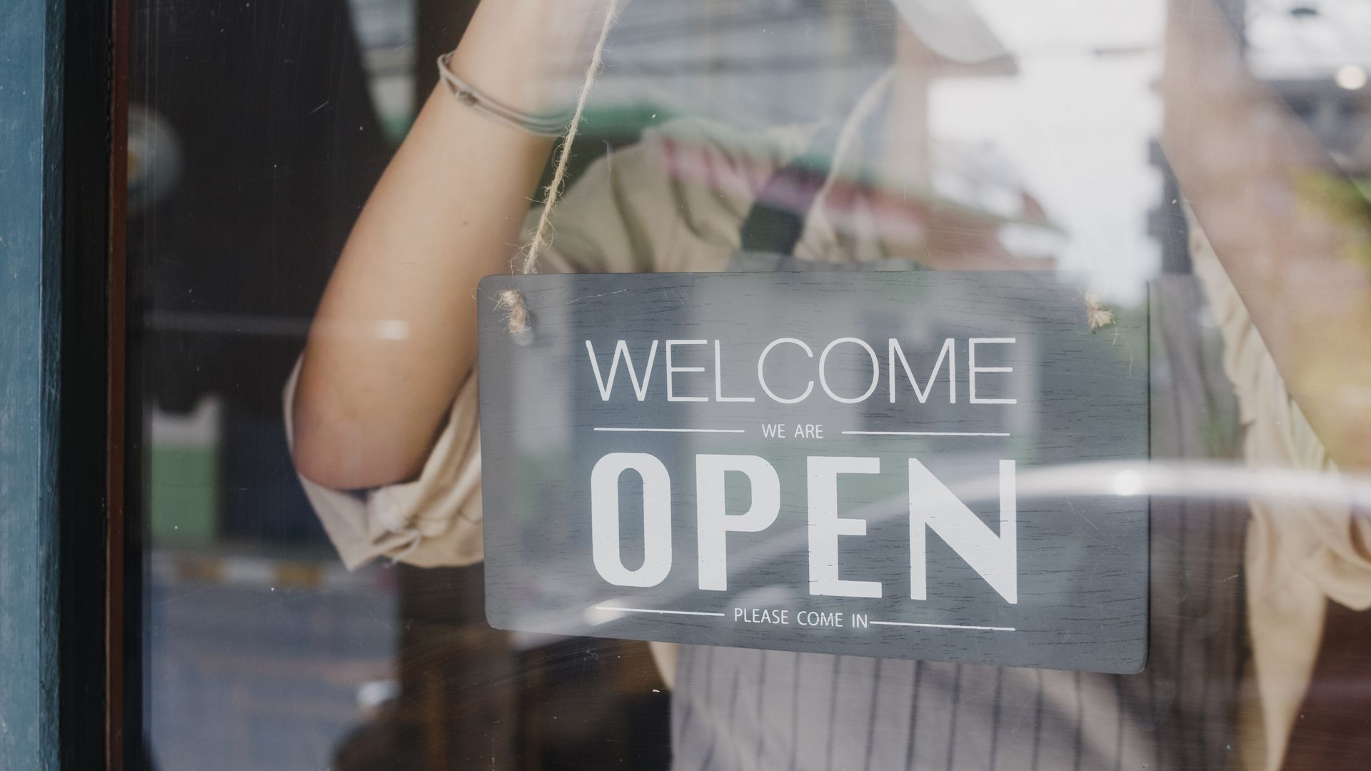 Welcome Open business sign