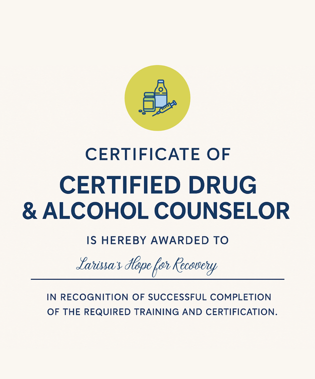 A certificate of certified drug and alcohol counselor is hereby awarded to.