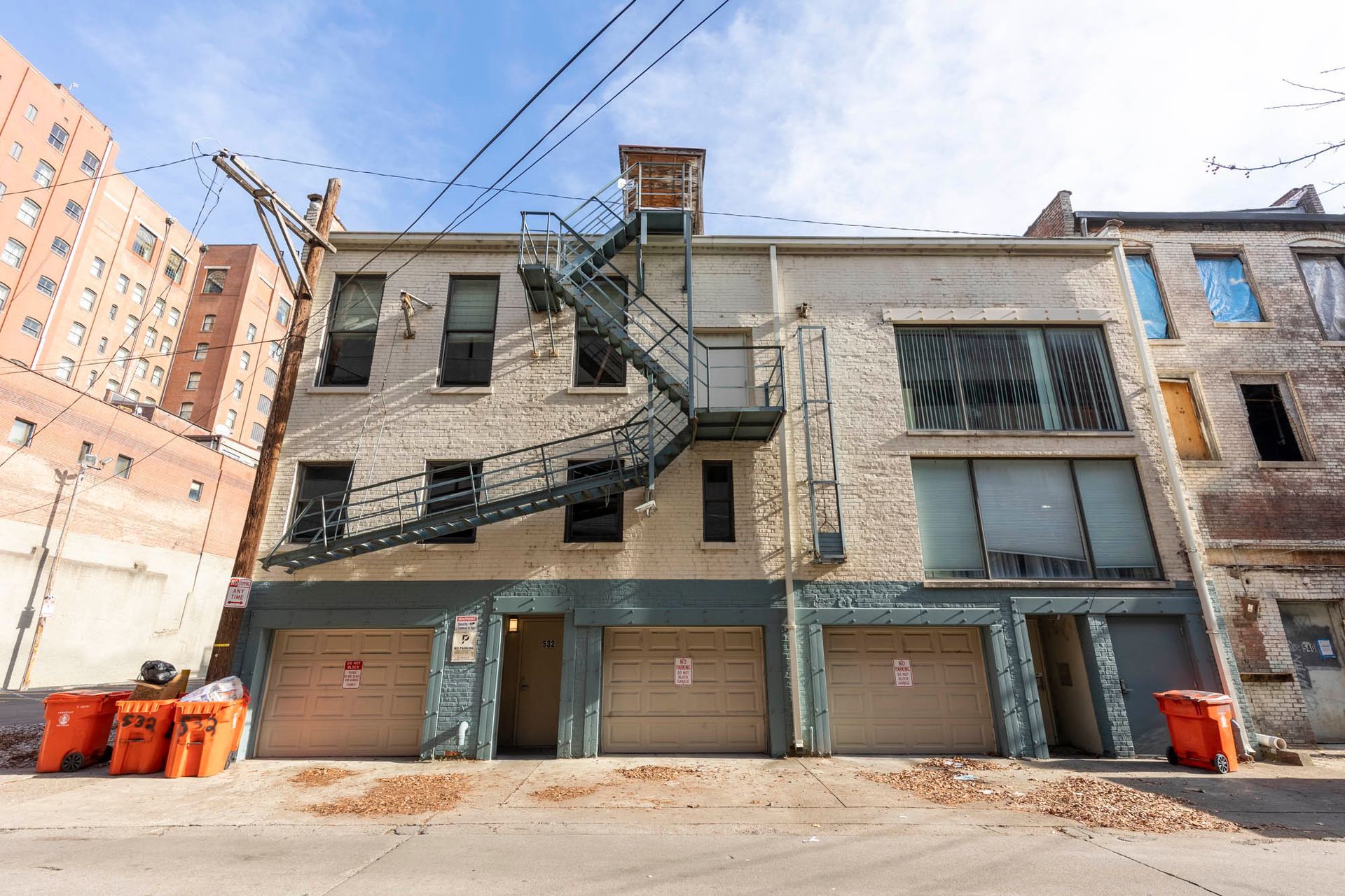 a building with a fire escape on the side of it