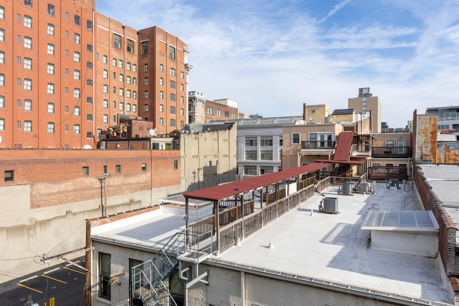 a view of a city from the roof of a building .
