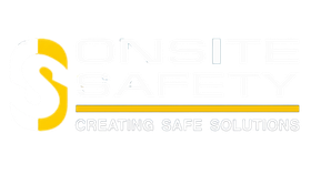 The logo for onsite safety is blue and yellow.