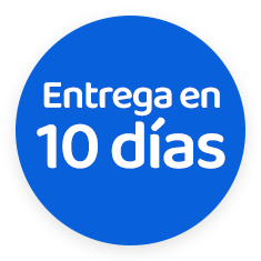 Un círculo azul con las palabras entrega en 10 días.