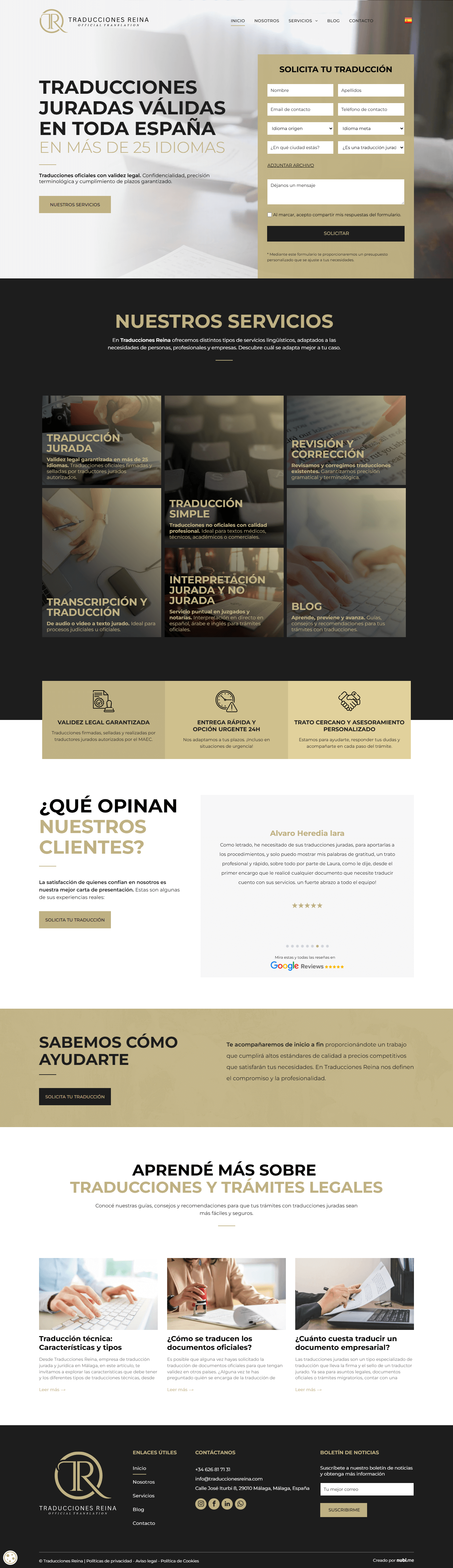 la página de inicio de la página web