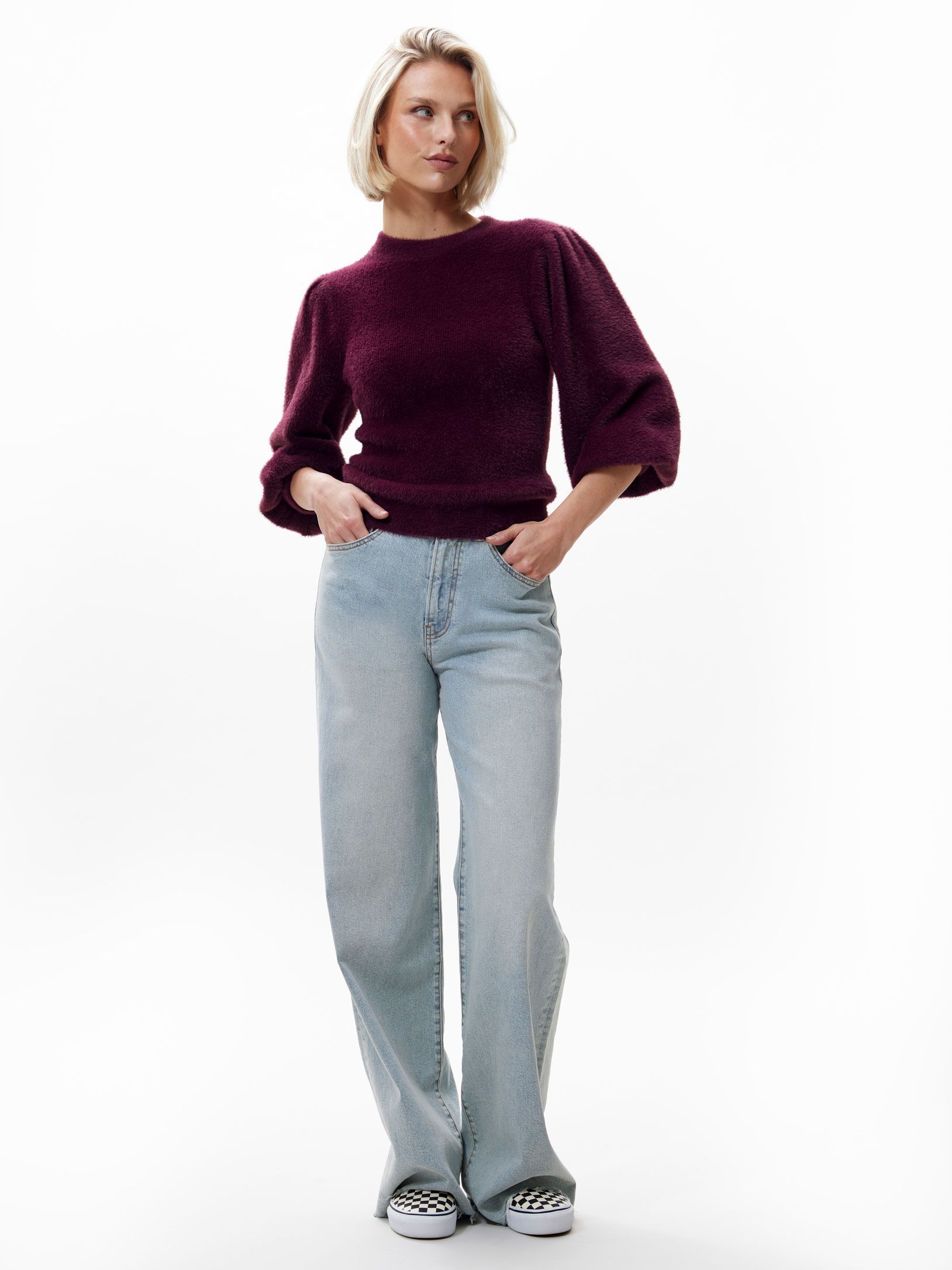 Fuzzy puff sleeve knit - winetasting