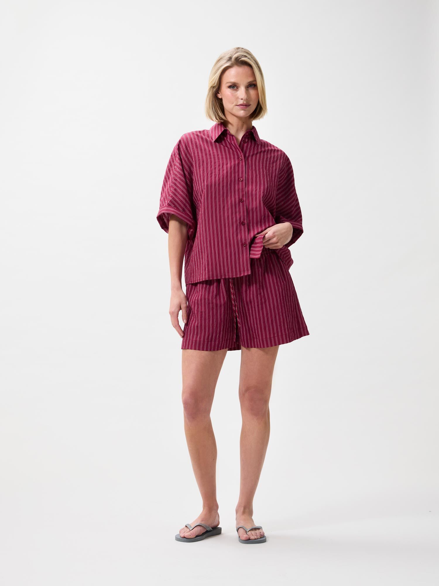 Striped short sleeve blouse