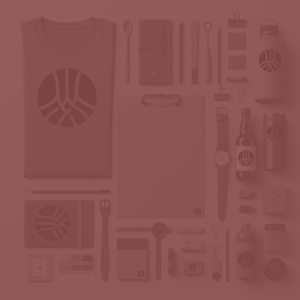 A red background with a lot of different items on it.