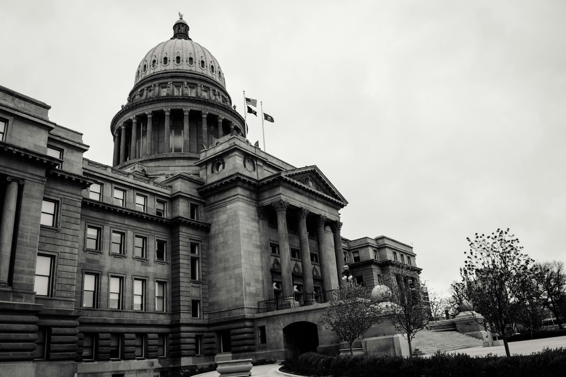 A black and white photo of the capitol building