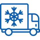 A blue truck with a snowflake on the back of it.