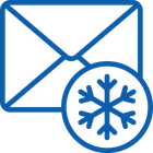 A blue envelope with a snowflake in a circle.