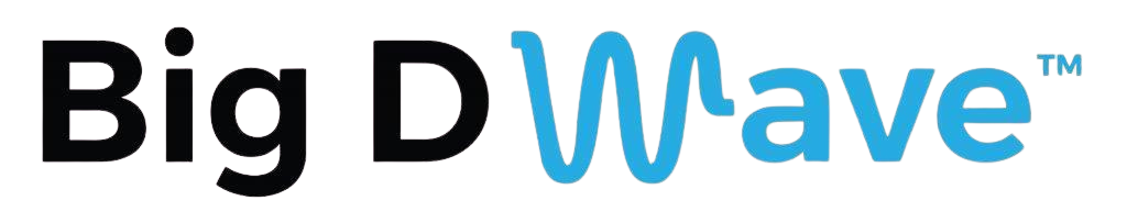 Big D Wave logo in black and light blue.