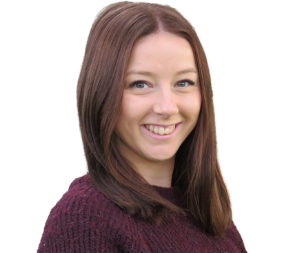 A woman wearing a maroon sweater is smiling for the camera