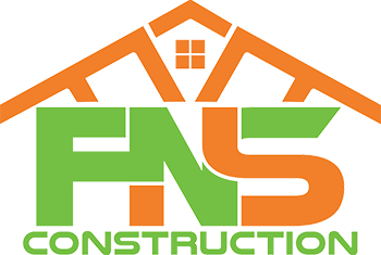 a green and orange logo for fns construction