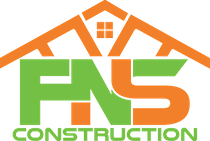 a green and orange logo for fns construction