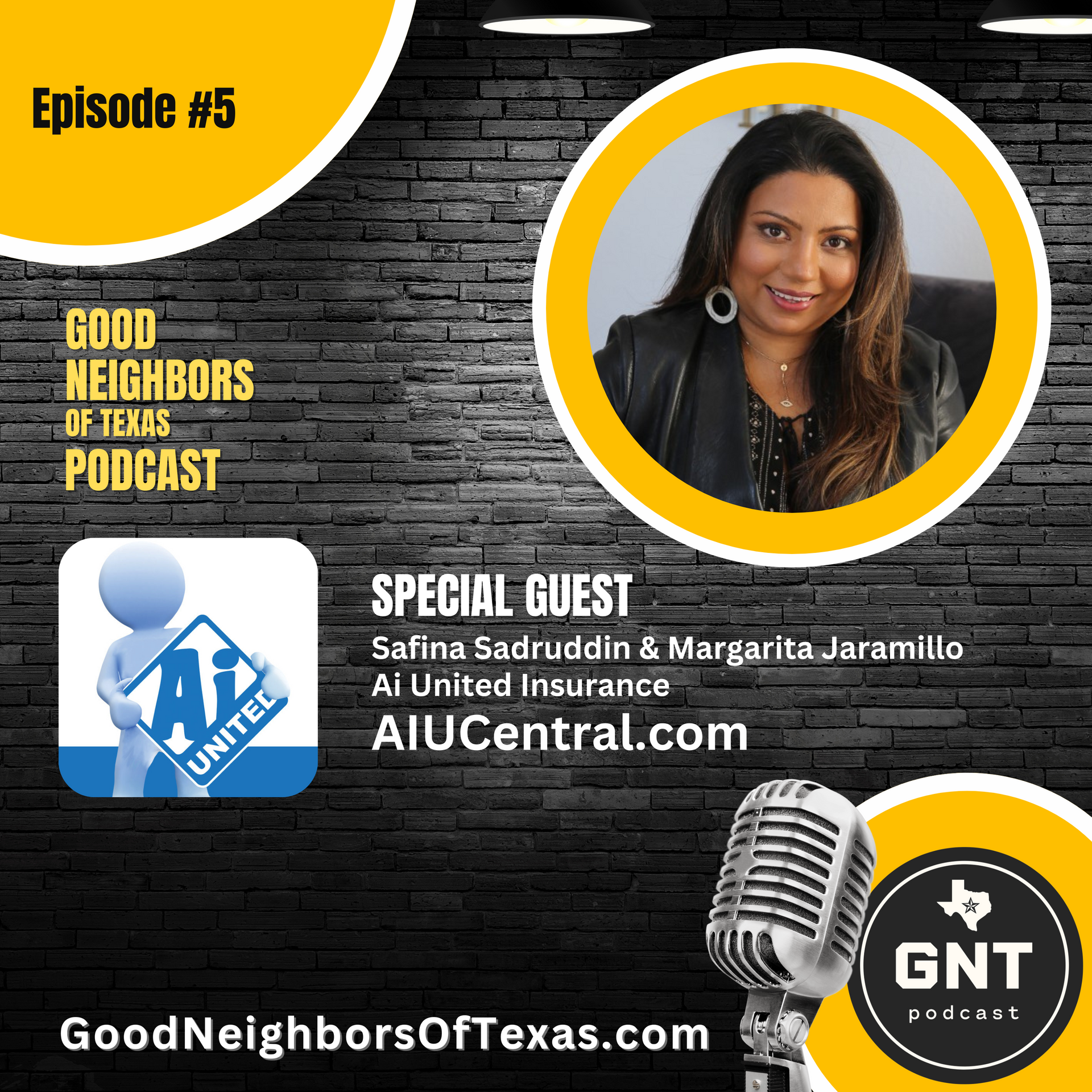 A woman is sitting in front of a microphone on a good neighbors of texas podcast