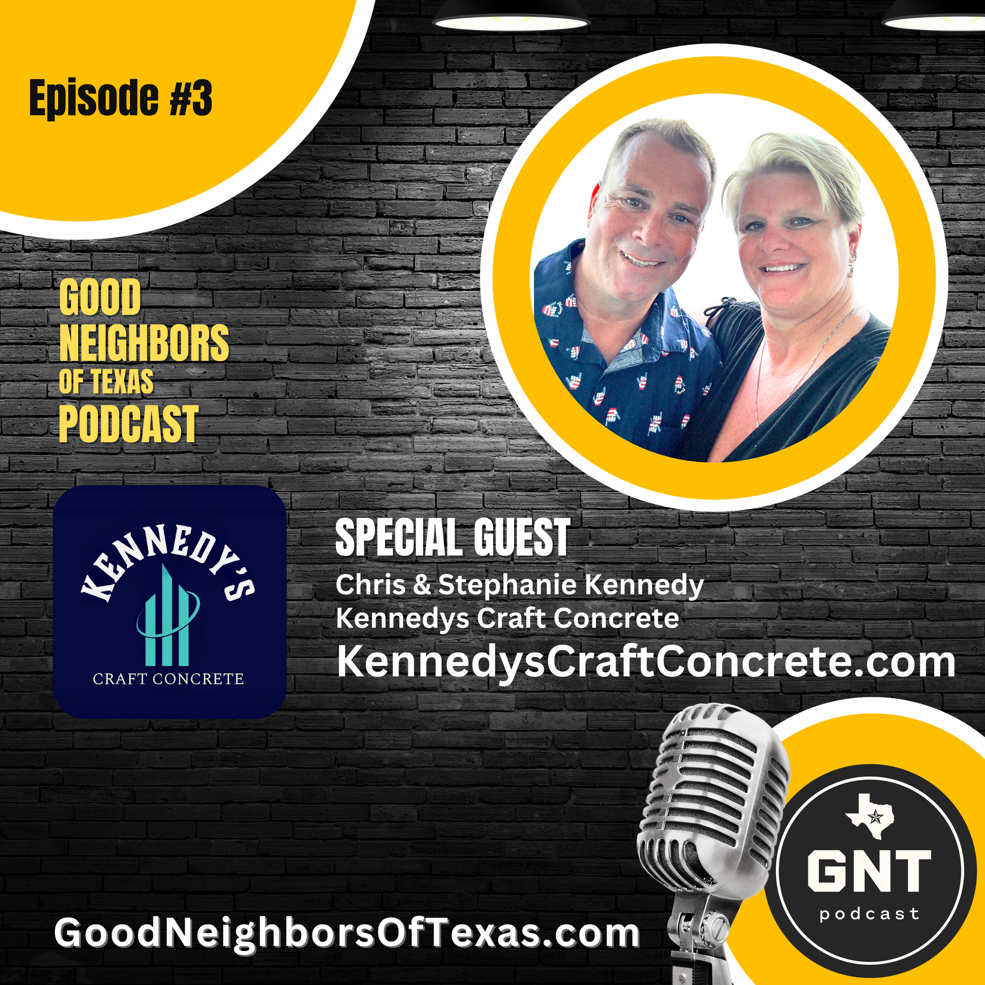 A man and a woman are on a podcast called good neighbors of texas
